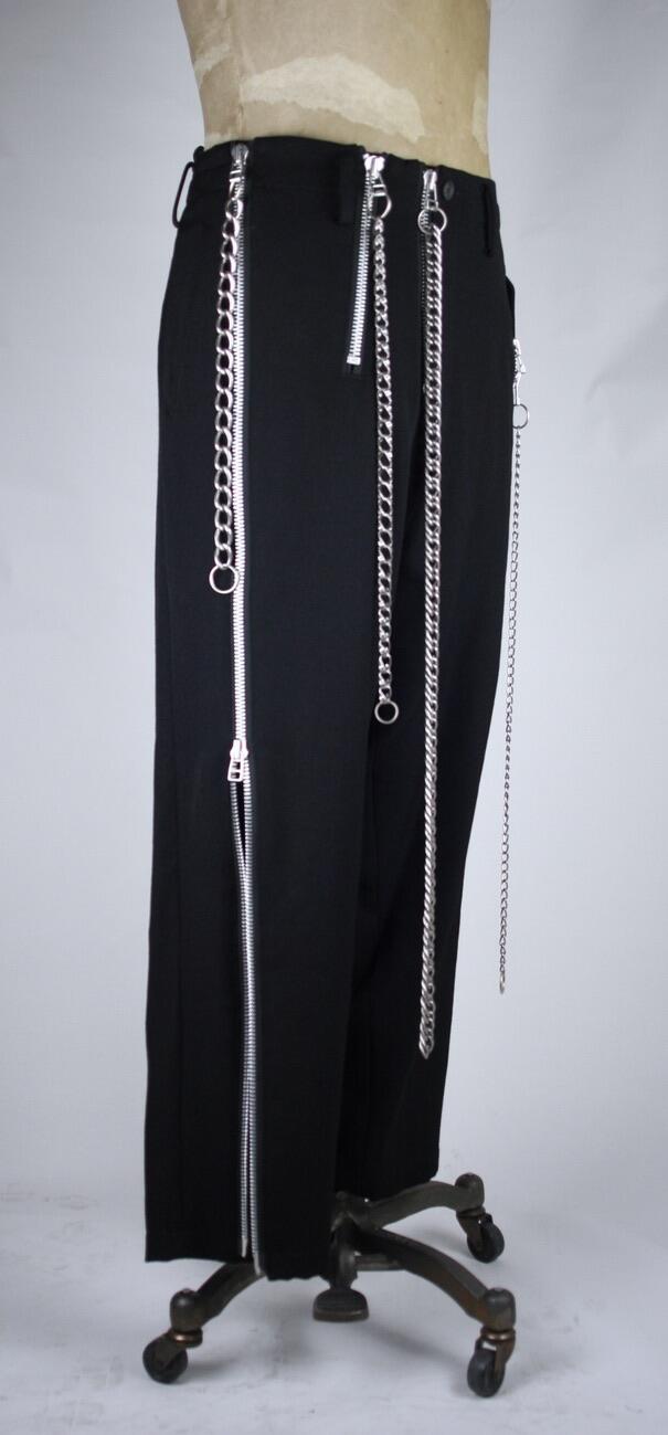 Trousers Black Wool Gabardine with Chain 